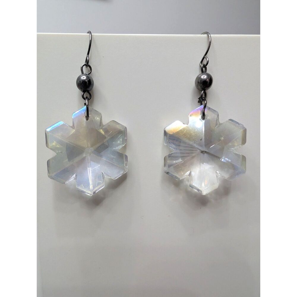 Snowflake Sparkle Dangle Pierced Hook Earrings